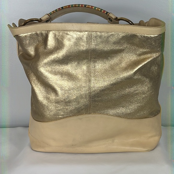 Casadei Cream & Gold Tone Purse with Striped Handle & Gold Tone Hardware - Picture 5 of 17